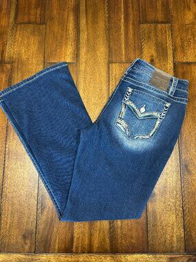 Shyanne Embellished Bootcut Mid Rise Dark Wash Jeans Size 33 x 32